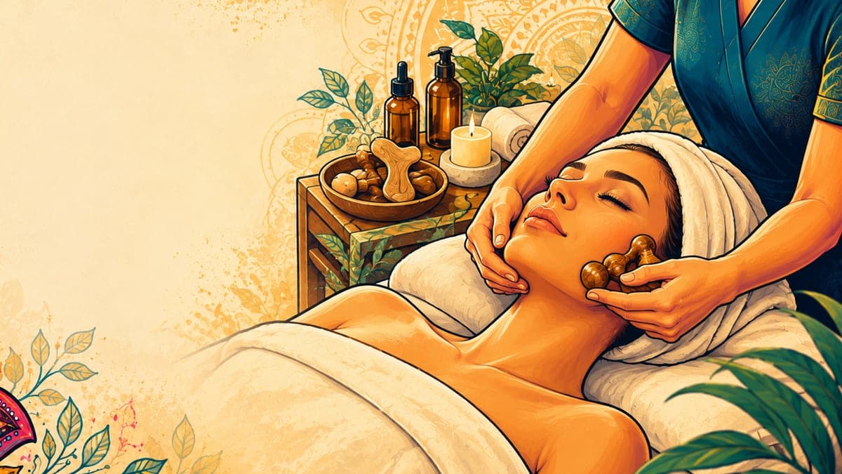 tmj-release-facial-wood-therapy Illustration of a therapist using a wooden facial roller along a client’s jaw